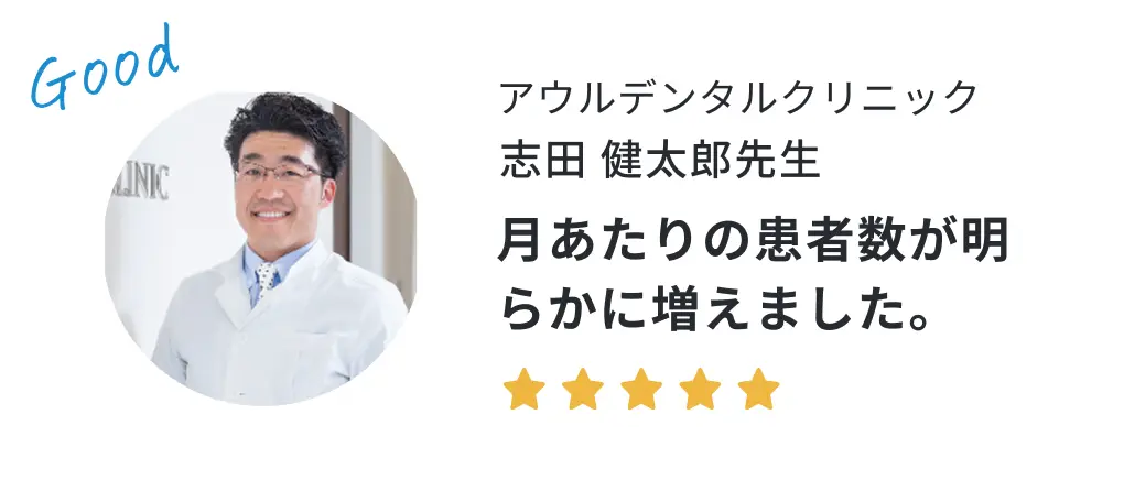 アウルデンタルクリニック 志田健太郎先生の声「月あたりの患者数が明らかに増えました。」